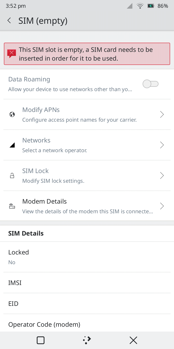 Plasma Mobile Mobile data APN settings